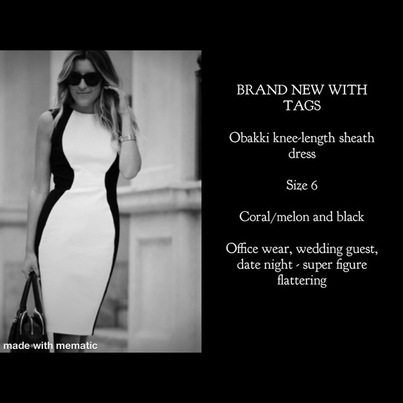 NWT Obakki fitted sheath dress, size 6, black and melon - Picture 2 of 6